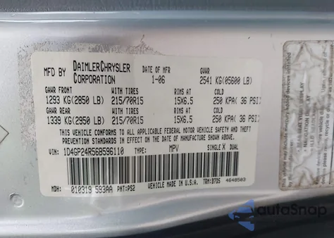 2006 Dodge Grand Caravan Se z USA, uszkodzony, nr VIN 1D4GP24R56B596110